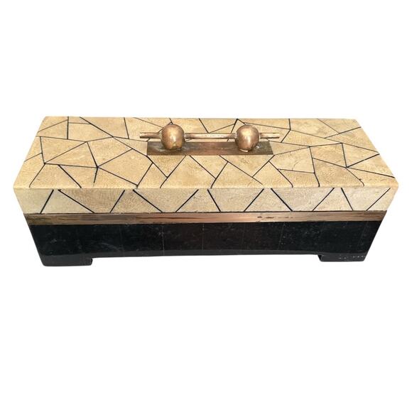 Maitland-Smith Large Stone Box Felt Interior Copper Handle - Picture 1 of 9